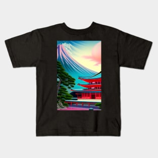 Red temple in the mountains Kids T-Shirt